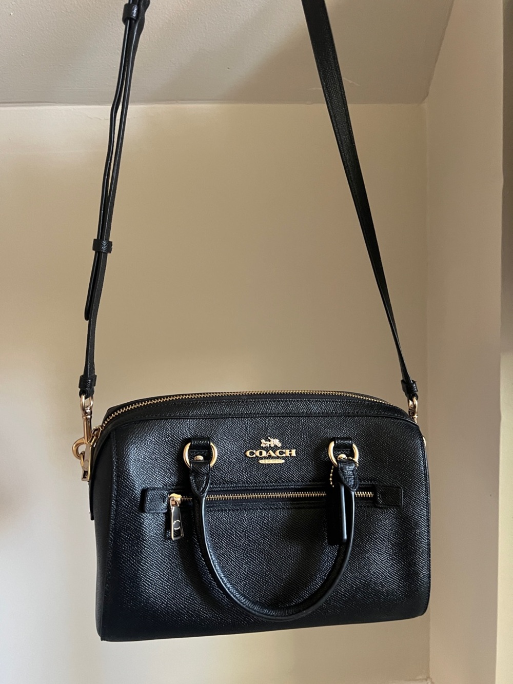 COACH - NWT - Black Leather Crossbody Satchel with Gold Hardware
